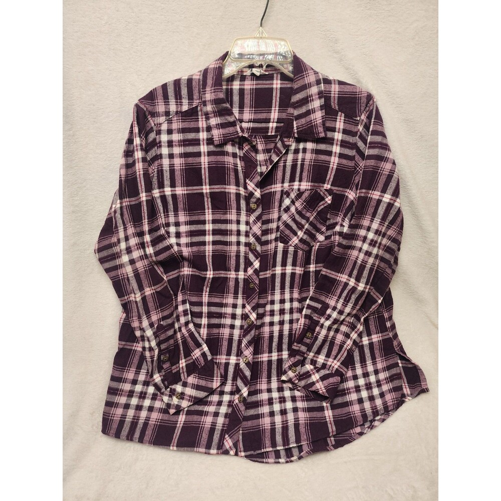 Sonoma Goods for Life Purple Plaid Button Up Flannel Shirt Women XL